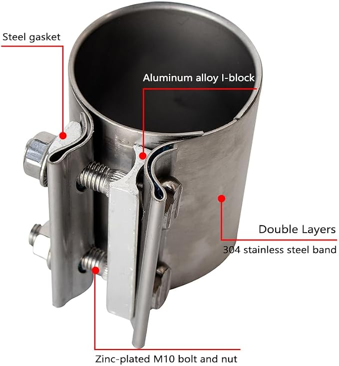 2.5 Inch Butt Joint Exhaust Clamp Band Clamp | 304 Stainless Steel Sleeve Coupler