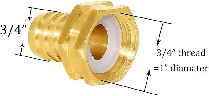 Joywayus 3/4" Barb x 3/4" GHT Female Hex Brass Garden Hose Repair Connector | Swivel, Water Pipe Connector, Copper Fitting, Stainless Clamp, House/Boat/Lawn/Power Wash/Irrigation