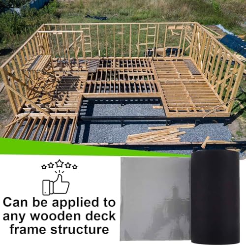 Feifeiya 11" x 50' Butyl Deck Joist Tape Flashing and Ledger Protect Rim Tape Waterproof Black Wheel Rim Support Belt for Decking Seal Wood Beams Roof Terraces Crossbeams