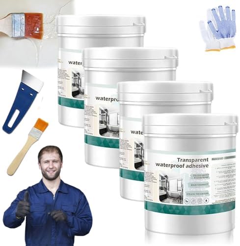 Transparent Waterproof Coating for Indoor & Outdoor, 5.29oz Waterproof Sealant Clear, Water-Based Invisible Leak Repair Glue for Roofs, Walls, Garden, Terraces, Cracks, Concrete, Wood (4PC)