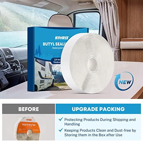 Kohree Butyl Tape White 1 Pack, 1/8" x 3/4" x 30 ft, Butyl Sealant Tape RV Putty Rubber Seal Tape Leak Proof for RV Repair, Window, Boat Sealing | RV Putty Rubber Seal Tape Leak Proof for RV Repair, Window, Boat Sealing