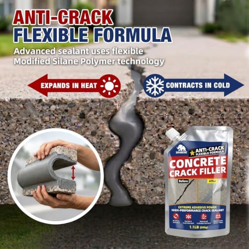 Concrete Crack Filler - 2.2LB Self Leveling Cement Crack Sealant, High Elasticity Concrete Joint Repair, Waterproof & Fast-Drying Concrete Caulk for Driveway, Sidewalk, Patio, Indoor & Outdoor, Gray