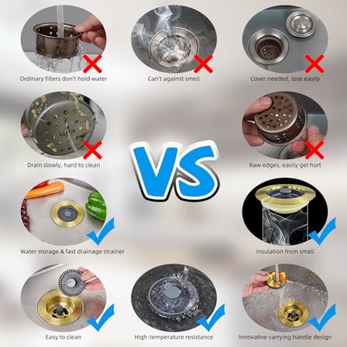Hibbent 3-in-1 Kitchen Sink Drain Strainer with 3 Baskets, Brushed Gold