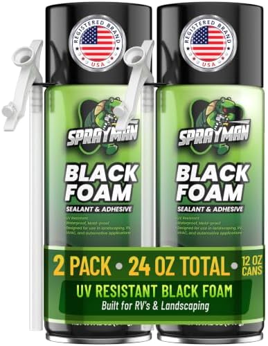 Sprayman Black Waterfall Foam Sealant - (2x12oz) Expanding Polyurethane Pond Foam Sealer, UV Resistant, Water Proof Spray for Landscape & Exterior, Straw Use, 2 Pack