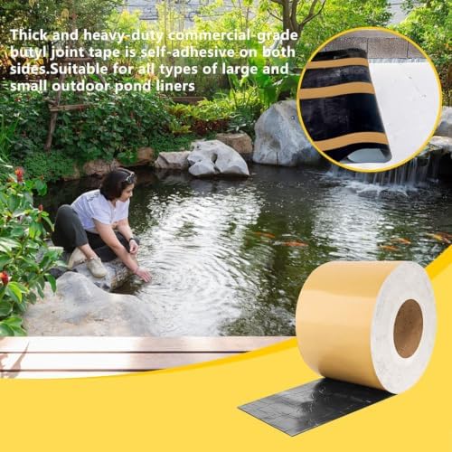 ATROPOS Pond Liner Seam Tape, 4" x 32' Self Adhesive Double Sided Butyl Adhesive Tape for EPDM Pond Liner, Waterproof Patch Repair Tape