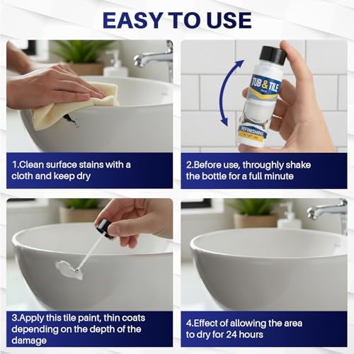 Tub and Tile Paint, 1.05oz Bathtub Paint Kit for Bathroom, Repair Any Scratches & Chips on Porcelain Ceramic Enamel Tiles, Sinks and Toilets