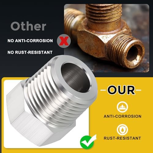 METALLIXITY 2PCS 3/8" MNPT x 1/4" FNPT Thread SUS304 Hex Bushing Extension | 304 Stainless Steel Pipe Fittings, Tube Adapters Convert for Water Line, Tub Spout/Shower Head