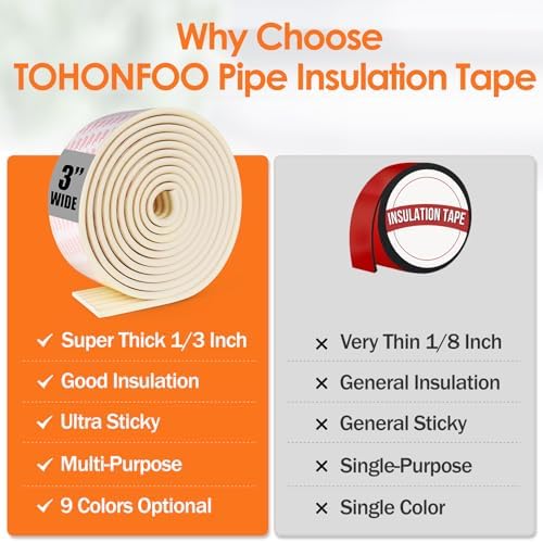 TOHONFOO Pipe Insulation Wrap Tape,Thickened Insulation Tape,3inx13ft,Beige | Weather Resistant Foam Tape Insulation,3 inch pipe insulation tape outdoors,ac line/pipe insulation winter freeze protection