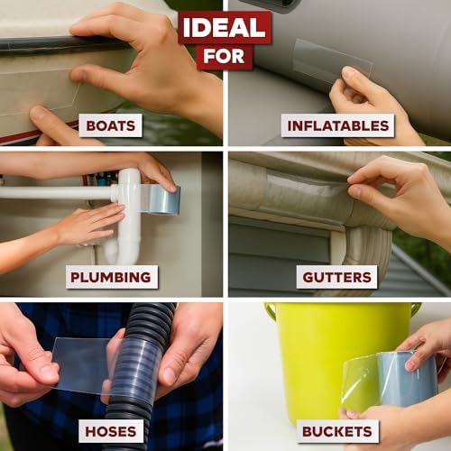 XFasten Waterproof Patch and Seal Tape Clear, 4” x 10-Feet Roof and Gutter Rubber Repair Tape for Stop Leak Repair on Gutter, Roof, Boat, Pool, HVAC