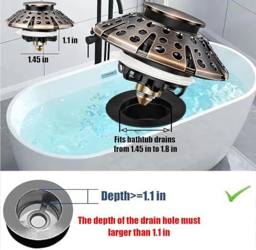 AzWzz Bathtub Drain Stopper,Pop Up Tub Stopper Plug with Hair Catcher Cover