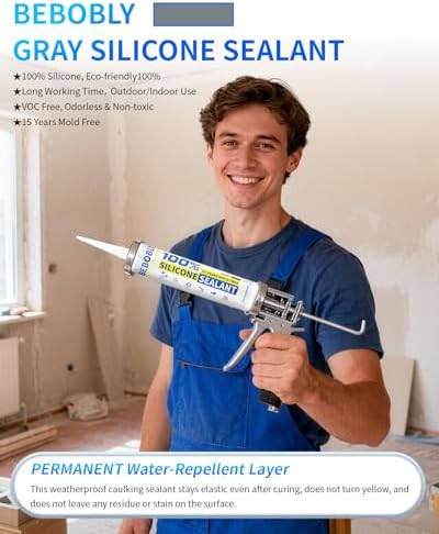 Silicone Caulk & Sealant Gray, 100% Waterproof Silicone Sealant, Shrink & Crack Proof, Silicone Caulking for Kitchen, Bathroom, RV, Interior & Exterior Use, 10.2 FL. OZ/300ML, 1 Pack