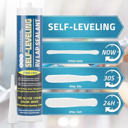 PAULINN RV Roof Sealant 12 Packs, Self Leveling Lap Sealant White, Roof Repair for Camper Repair, RV Caulking, Rubber Roof EPDM, Flexible, UV & Waterproof, no Smell and Safe for Indoor use