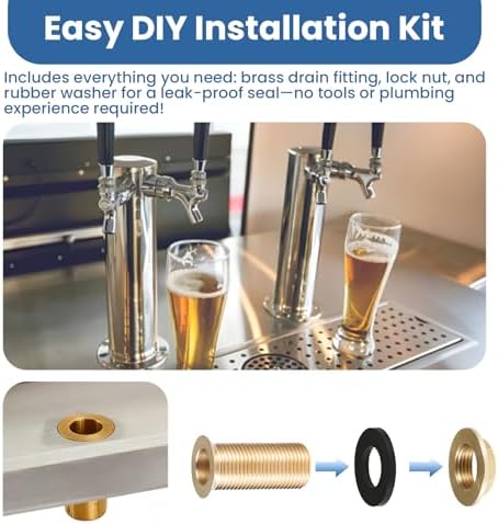 Brass Drip Tray Drain Assembly with 1/2" NPS Outlet Self-Draining Kit