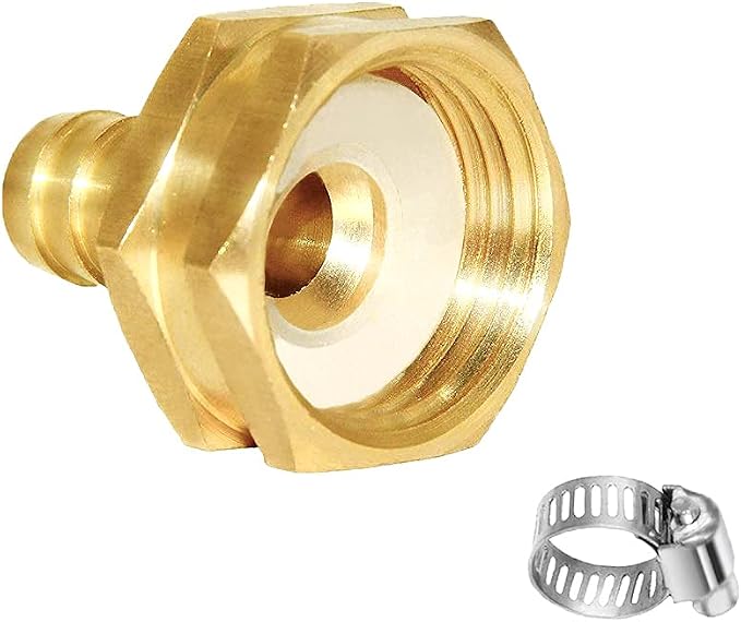 Joywayus 1/2" Barb x 3/4" GHT Female Hex Brass Garden Hose Repair Connector | Swivel, Water Pipe Connector, Copper Fitting, Stainless Clamp, House/Boat/Lawn/Power Wash/Irrigation