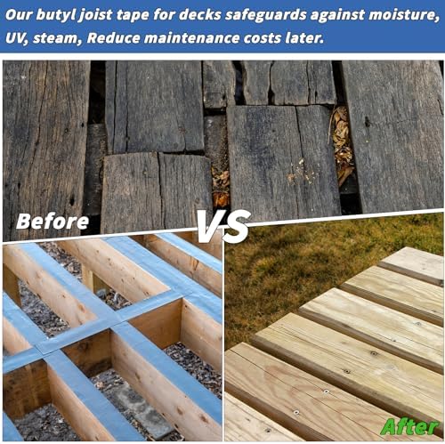 Oleitodh 10 Rolls Joist Tape Decks Bulk Flashing Tape for decking 2 Inch x 50' Weatherproof Butyl Sealant Deck Tape Joist-Beam Joist Tape for Wood Joists Decks Roof
