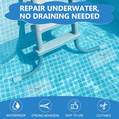 10pcs Self-Adhesive Underwater Vinyl Pool Patch Kit - 4in x 7.8in Clear TPU Pool Liner Repair Patch Kit for In-Ground or Above Ground Pools Inflatable Swimming Pool