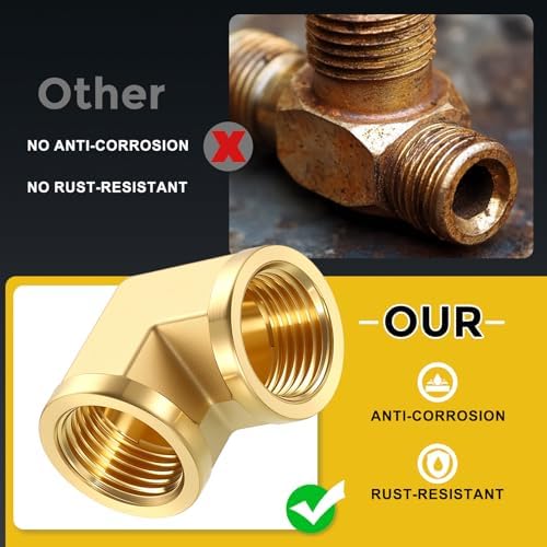METALLIXITY 5PCS 1/4" FeMale NPT x 1/4"FeMale NPT 90°Barstock Street Elbow | Brass Pipe Fittings, Thread Brass Forged Pipe Fittings Adapter for Water Line, Tub Spout/Shower Head
