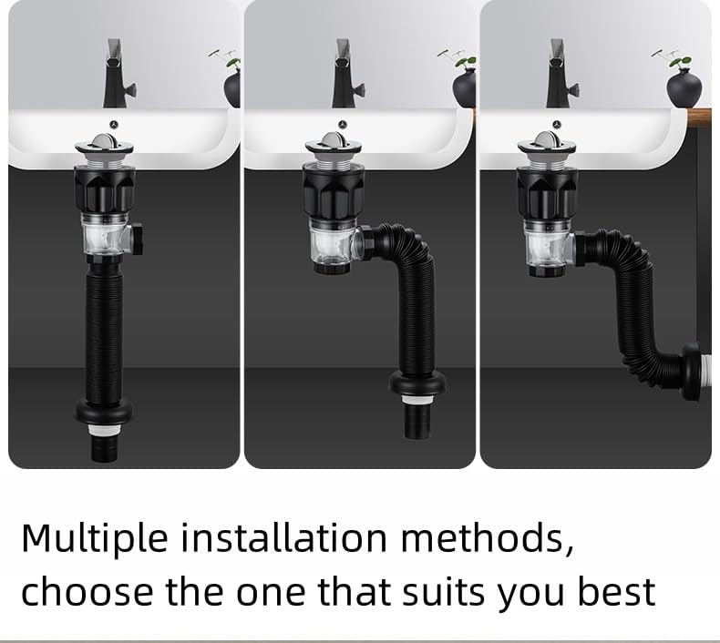 Bathroom Sink Drain Kit with Flexible Expandable P-Trap Sink Drain Pipe Tube Anti-Odor Bathroom Sink Drain Pipe for 1-1/4",1-1/2" and 2'' Drain Hole (Bounce style)