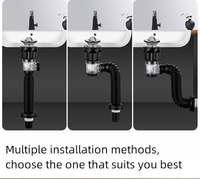 Bathroom Sink Drain Kit with Flexible Expandable P-Trap Sink Drain Pipe Tube Anti-Odor Bathroom Sink Drain Pipe for 1-1/4",1-1/2" and 2'' Drain Hole (Flip Style)