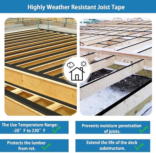 Butyl Joist Deck Tape 4"×50,1 Pack Weather-Resistant Deck Joist Tape Waterproof Flashing Tape, Self-Adhesive Joist Tape Decking for Wood Decks Joist Beams Roof
