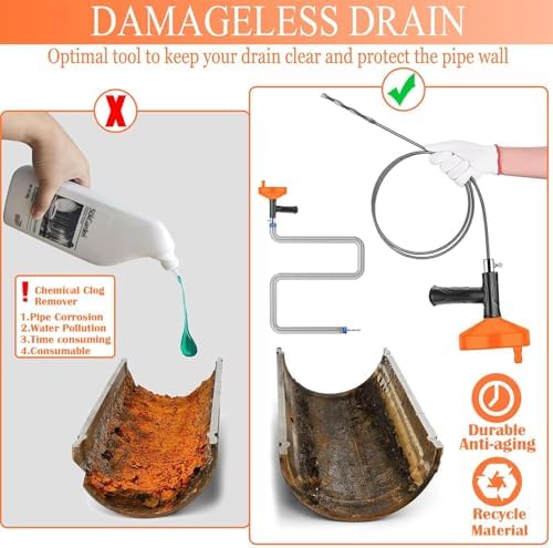 Drain Snake Auger, Plumbing Snake Drain Hair Clog Removal Tool, Sink Unclogger Drain, Heavy Duty Drum Auger, Cleaner Tool for Bathroom Kitchen Tub Shower Drain Clog Remover with Gloves (33 Feet)
