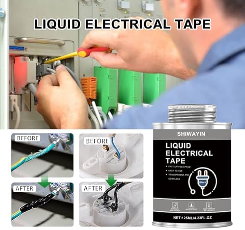 Liquid Electrical Tape 2-Pack, Black, 125ml Each, Waterproof, Fast Drying, High Temperature Resistant, Flexible Rubber Coating for Wires Cables Electrical Equipment, Anti-Corrosion Insulation Sealant