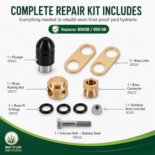 850SB Yard Hydrant Repair Kit Compatible with Simmons 800LF, 800SB, 4800LF, 5800LF, 6800LF Series, Replaces 850SB 9401324 & 8842 Plunger, 8-Piece Frost Proof Water Hydrant Parts Kit to Fix Leaks