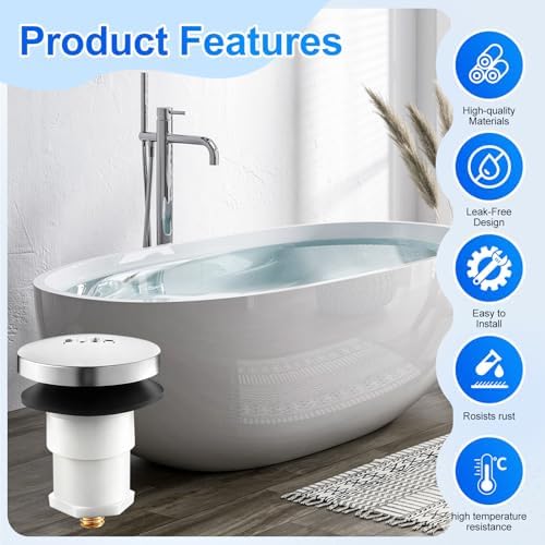 1 Pack 5/16'' Thread Studs Bathtub Drain Stopper, Bathroom Tub Drain Stopper 5/16'' Thread for Most Bathtubs Stopper (Chrome Cover)