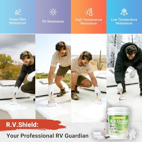 RV Roof Coating White– Self Leveling Elastomeric Rubber Sealant, Waterproof Cool Roof Solar Reflective Paint for Camper, Trailer, Motorhome, Metal Building & Leak Repair (4 Gallons)