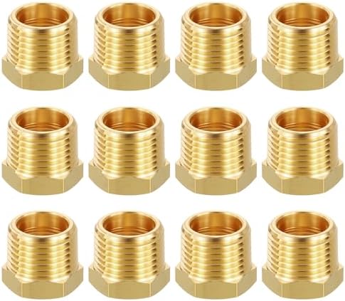 METALLIXITY 12PCS 1/2" MNPT x 3/8" FNPT Thread Brass Hex Bushing Extension | Brass Pipe Fittings, Tube Adapters Convert for Water Line, Tub Spout/Shower Head