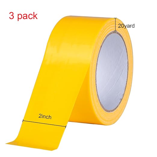 XUXU 3 Pack Yellow Duct Tape Heavy Duty Waterproof 60 Yards x 2 Inch Total | Strong Adhesive for Indoor Outdoor Repairs