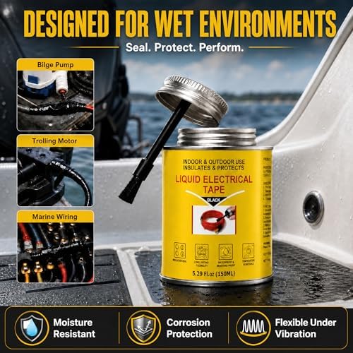 5.29 oz Liquid Electrical Tape, Waterproof Sealing Glue with Brush Cap, Insulating Sealant for Electrical Connections, Plugs, Circuit Boards, Marine & Automotive Use (Black)