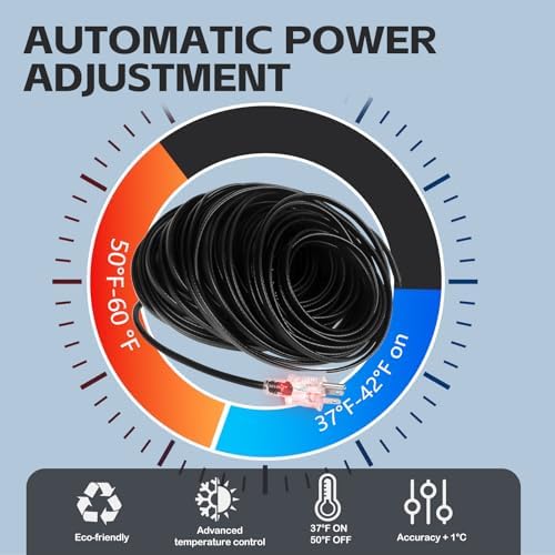 50FT（3FT-200FT）Pipe Heating Cable for Pipe Freeze Protection, Heat Cable for Water Pipes(Metal and Plastic), Pipe Heat Tape Keeps Water Flowing at -40°F 5w/ft, 120V (Pack of 2)