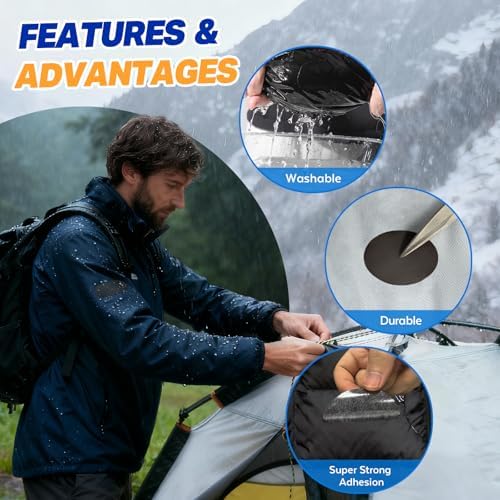 35Pcs Down Jacket Repair Patch Kit Pre-Cut Nylon Patches for Clothes Self-Adhesive Fabric Tape Waterproof Lightweight Outdoor Gear Tenacious Repair Tape for Puffer Jacket Coat Tent Backpack(Black)