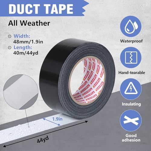 3Pack Duct Tape 2In × 132Yd Total Heavy Duty All-Weather Waterproof Tape | 8.26Mil Adhesive Repair Duct Tape for Indoor Outdoor Repair Fixation Reinforcement Sealing(Black Silver White)