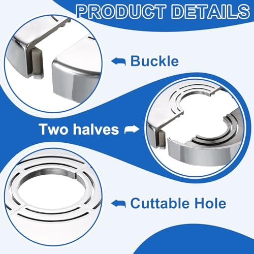 uxcell 2Pcs Wall Split Pipe Flanges, 0.59" Thick Plastic Cuttable Escutcheon Plate Plumbing Cover Fit 0.8"/1"/1.3" OD for Water Pipe Faucet Decoration, Silver