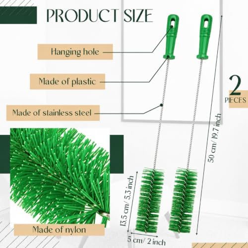 Baderke 2 Pcs Drain Brush Pipe Cleaning Tube Brush, Green, 19.7 x 2 Inch
