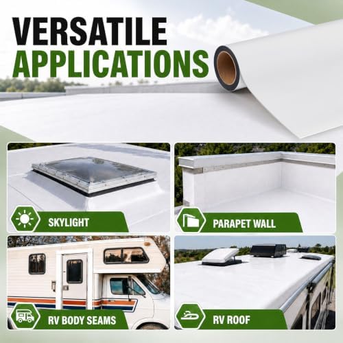 Pushglossy 1 Roll EPDM Rubber Roofing Membrane 50 Mil, 39" x 5 Ft, White