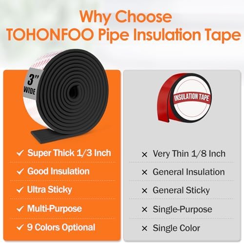 TOHONFOO Pipe Insulation Wrap Tape,Thickened Insulation Tape,3inx13ft,Black | Weather Resistant Foam Tape Insulation,3 inch pipe insulation tape outdoors,ac line/pipe insulation winter freeze protection