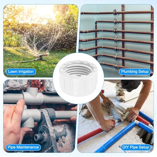 M METERXITY 8-Pack PVC Pipe End Cap Plug Adapter 1/2 in, Female Thread | White, Water End Cap Connector, Inner Teeth Pipe Plugs, for Outside Lawn, Yard/Watering Irrigation Systems
