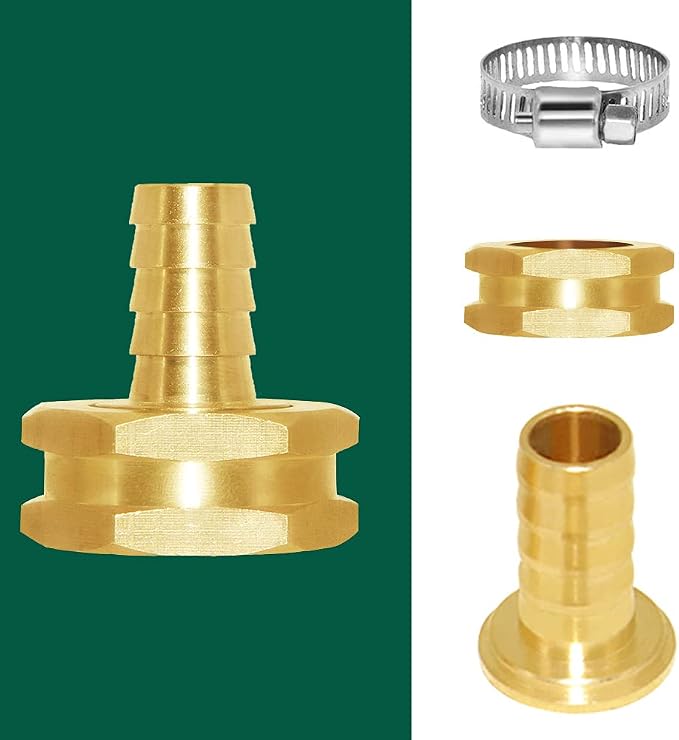 Joywayus 1/2" Barb x 3/4" GHT Female Hex Brass Garden Hose Repair Connector | Swivel, Water Pipe Connector, Copper Fitting, Stainless Clamp, House/Boat/Lawn/Power Wash/Irrigation