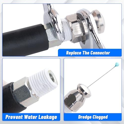 Sewer Jetter Kit 100FT for Pressure Washer 5800PSI Drain Cleaner Hose | 1/4" NPT Corner Rotating, Button Hose Sewer Jetting Nozzle Waterproof Tape Pearl Corsage Pin with 2 Spanner