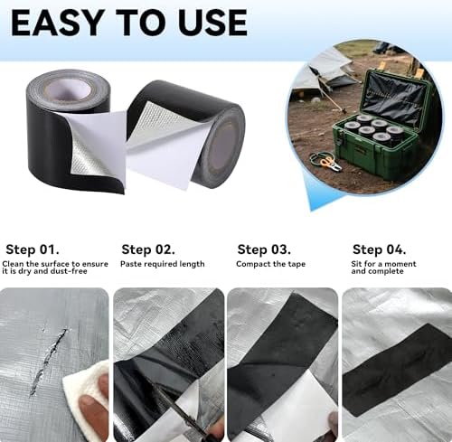 RV Awning Repair Tape: 3" x 30FT Black Fabric Heavy Duty Waterproof Patch Kit for Sail Tent Boat Cover Outdoor Repair
