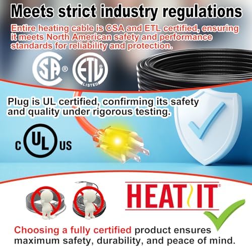 HEATIT 7W/ft Constant Wattage Heat Cable for Pipe Freeze Protection 22Ft | For metal & plastic water pipes, Straight-run installation, helps prevent frozen pipes during extreme winter conditions.