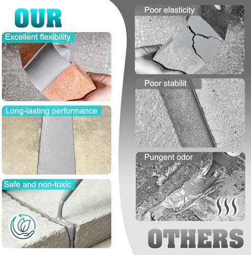 Concrete Crack Filler, 1.1LB Elasticity Self-Leveling Cement Crack Filler, Magic Crack Filler for Concrete Driveway, Walkway, Patio, Tile, Joints – Waterproof, Crack Resistant & Quick Curing, Grey
