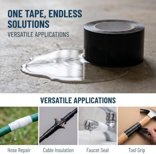 Self-Fusing Waterproof Patching Tape, Patch Tape for Repairing Pipe & Hose Leaks and Bucket Holes (1, Transparent)
