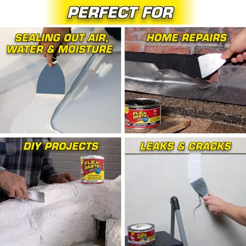 Flex Paste, Waterproof Paintable Putty, Spackle Sealant, Fill Gaps Cracks Holes - Block Out Water and Air - UV Resistant - Walls, Drywall, EPDM, Concrete, Roof, RV Repairs, White, Cartridge