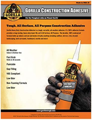 Gorilla Heavy Duty Construction Adhesive, White Glue, 9 Ounce Cartridge - Gap Filling and Waterproof (Pack of 12)