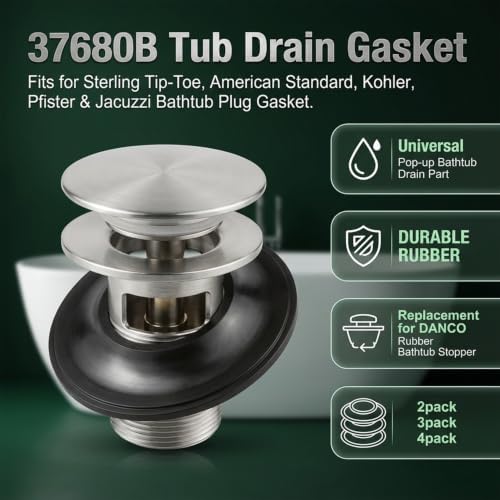 37680B Tub Drain Gasket Replacement for DANCO Rubber Bathtub Stopper (4)