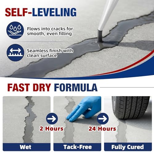 Concrete Crack Filler - 4.5LB Self Leveling Cement Crack Sealant, High Elasticity Concrete Joint Repair, Waterproof & Fast-Drying Concrete Caulk for Driveway, Sidewalk, Patio, Indoor & Outdoor, Gray